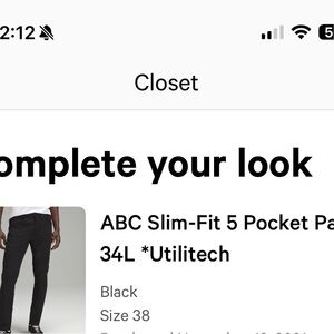 Lululemon ABC Slim-Fit 5 pocket Pant 34 L Black 38x 34